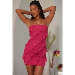 Oh Polly Bandeau Ruffle Detail Mini Dress in Fuchsia 2